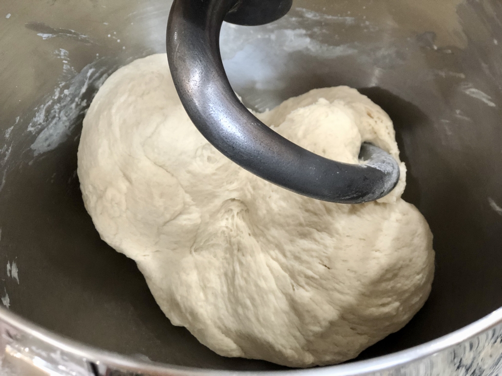 kneading of the dough for the quick baguette rolls