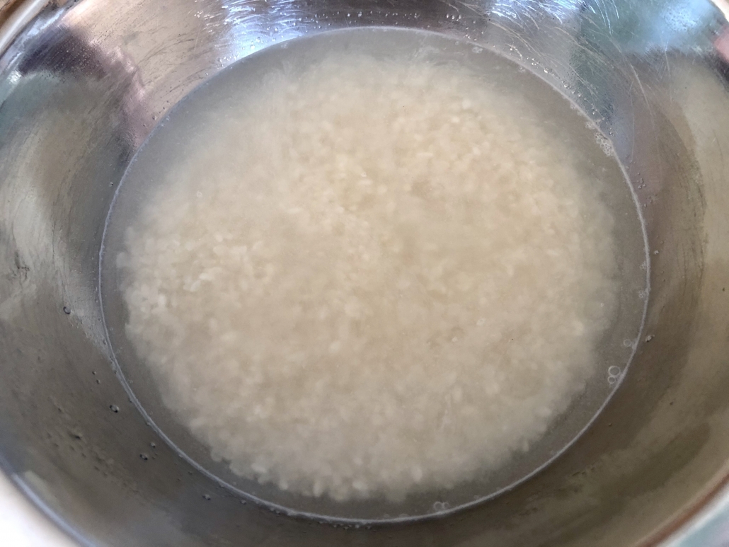 Soaking the rice for the German Rice Pudding