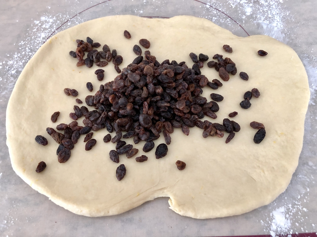 Finishing the dough for the German Raisin Bun Recipe