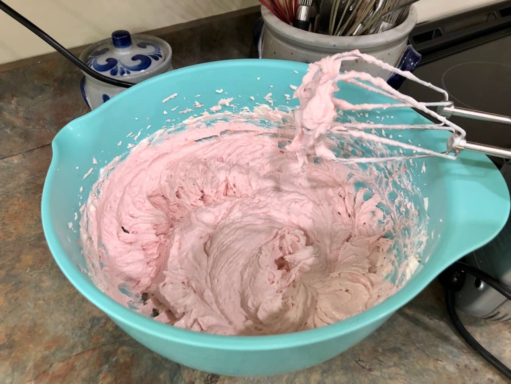Preparation of cheese mixture for White Chocolate Raspberry Cheesecake